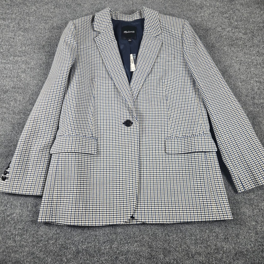 Madewell NWT Larsen Blazer Womens 6 Blue Plaid wool blend Single Button tailored